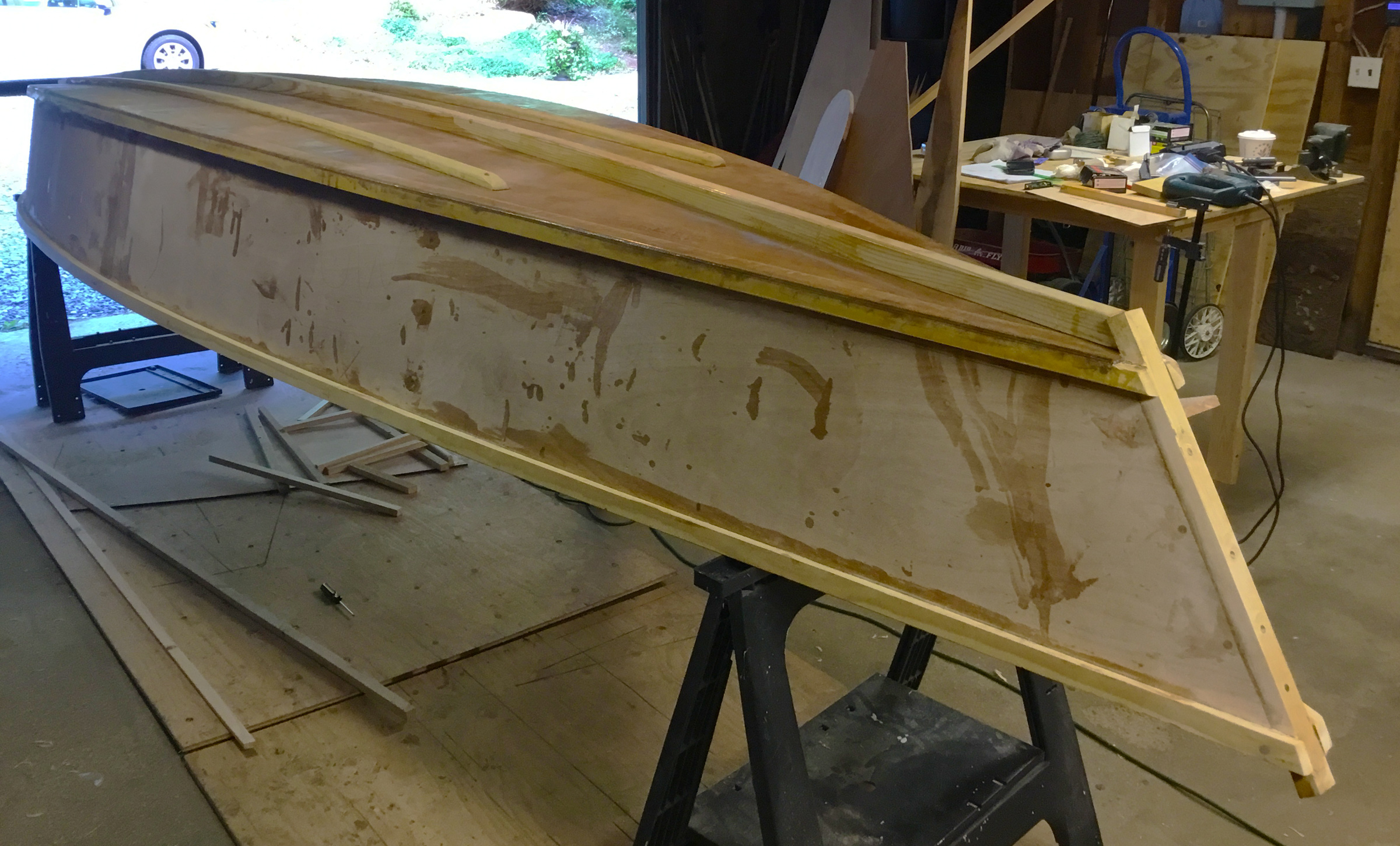 Courage the catboat under construction