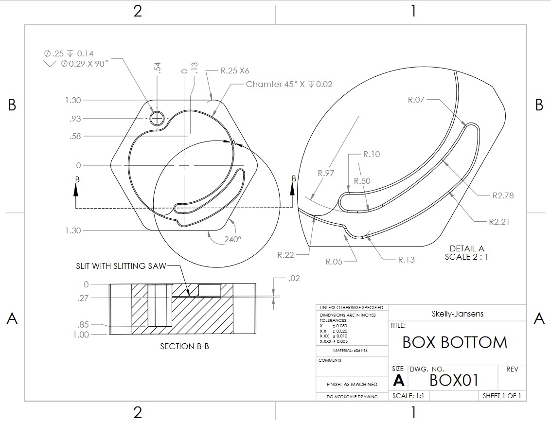 Drawing of one half of the box