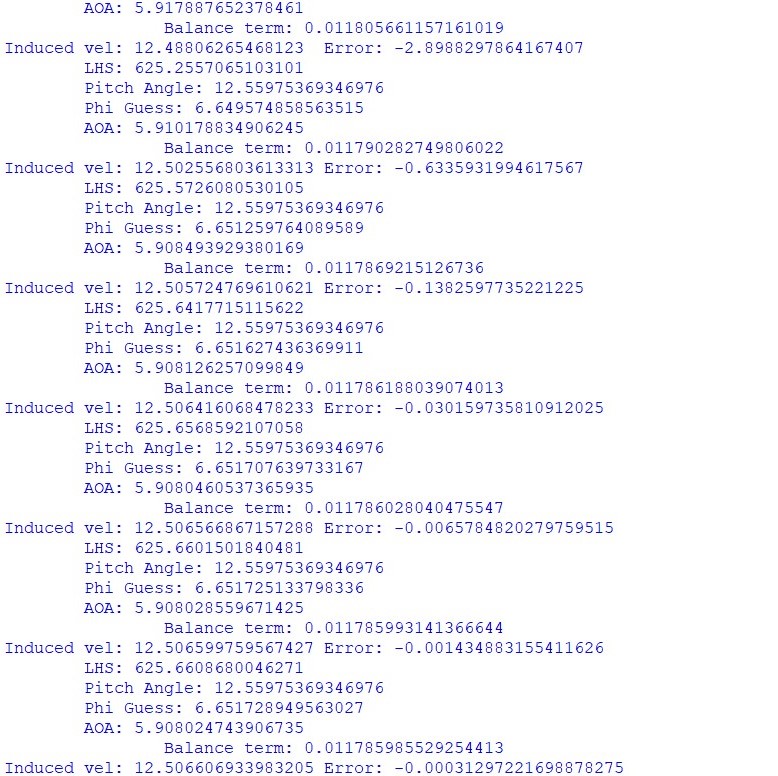 Screenshot of Python output for prop analysis