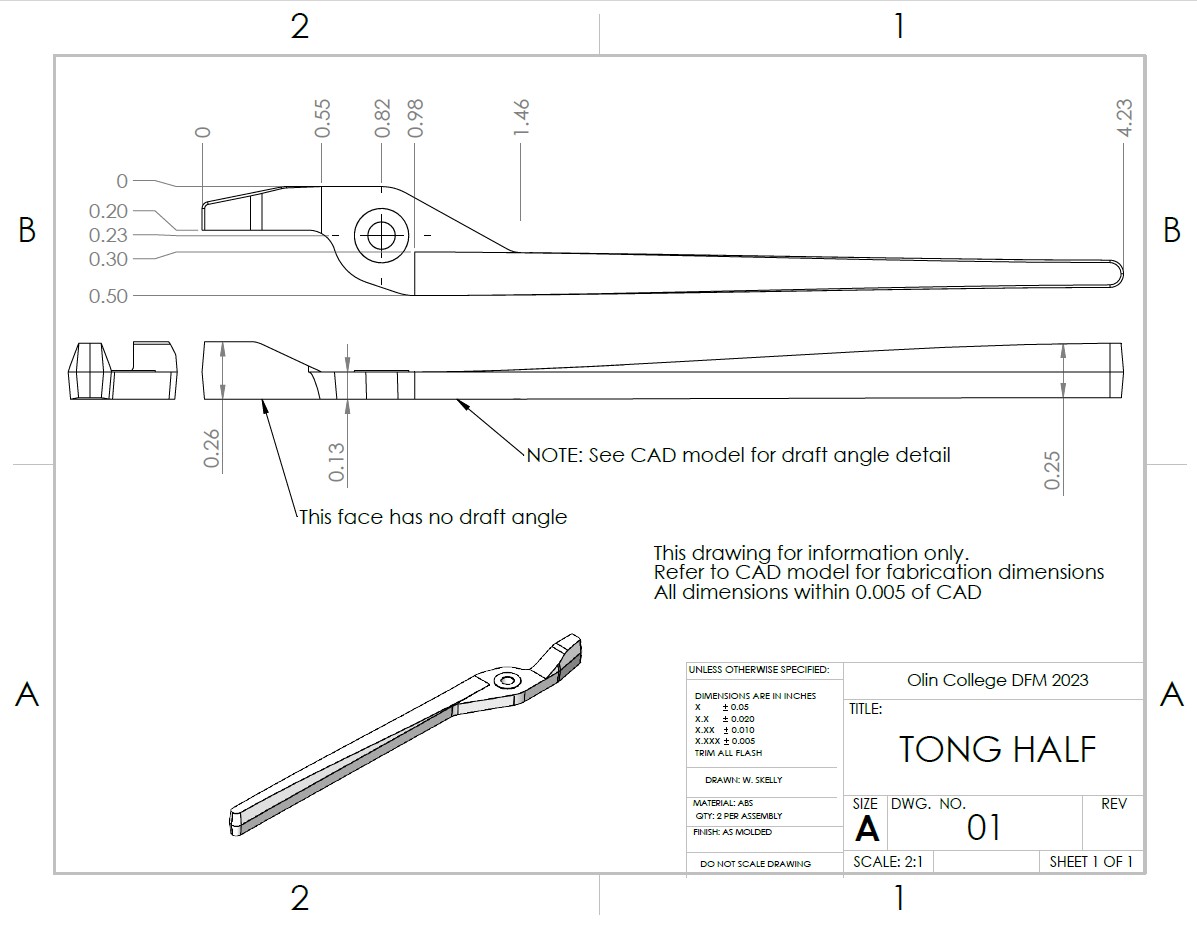 Drawing of tong half part